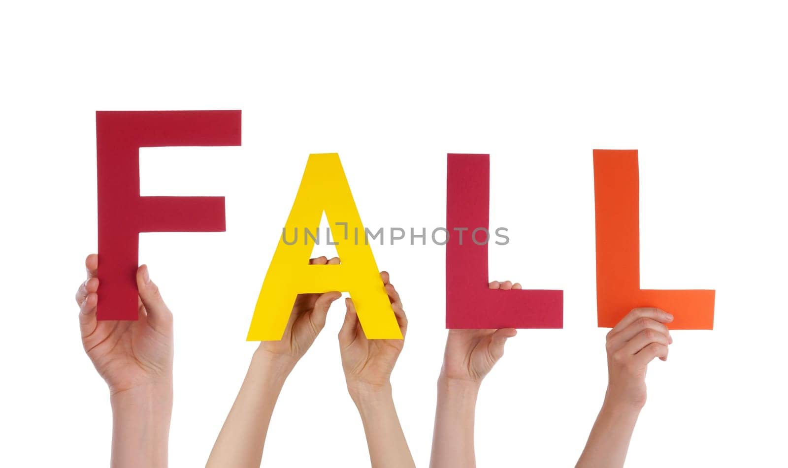 Some Hands Holding the English Word Fall