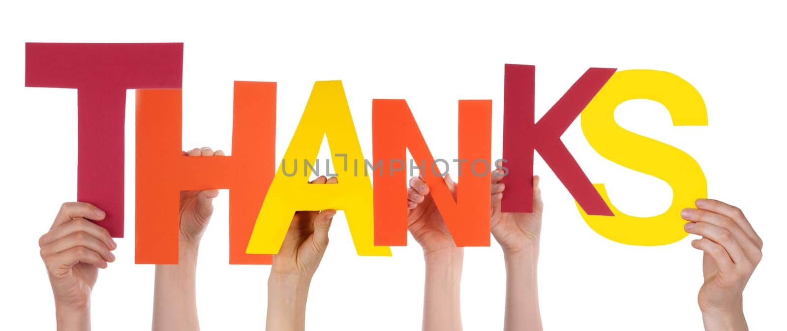 Persons Holding the Letters Thanks, Isolated