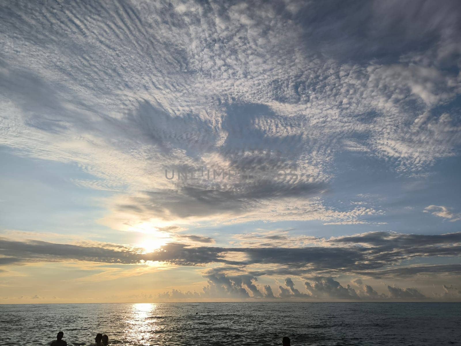 Sea water sunset sky landscape Batumi Georgia beach air atmosphere summer day background blue nature orange light wallpaper evening travel people white clouds . High quality photo