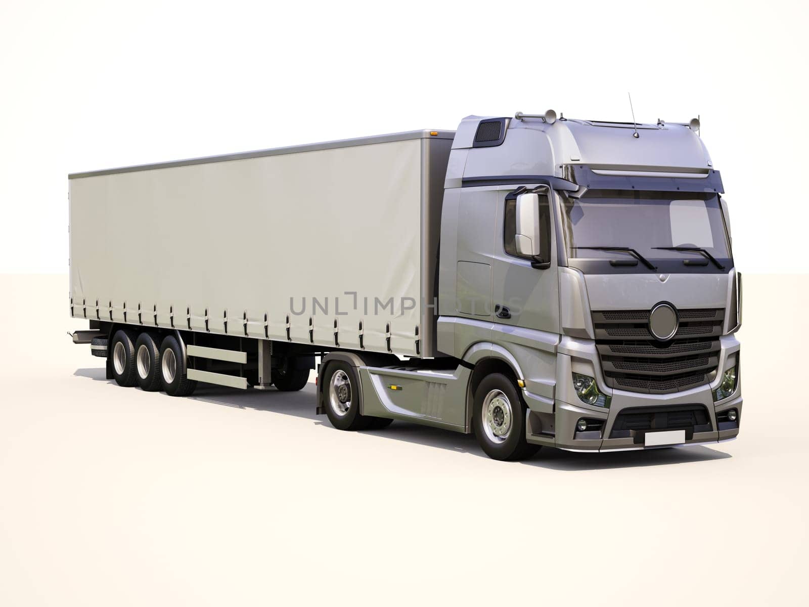 A modern semi-trailer truck on light background