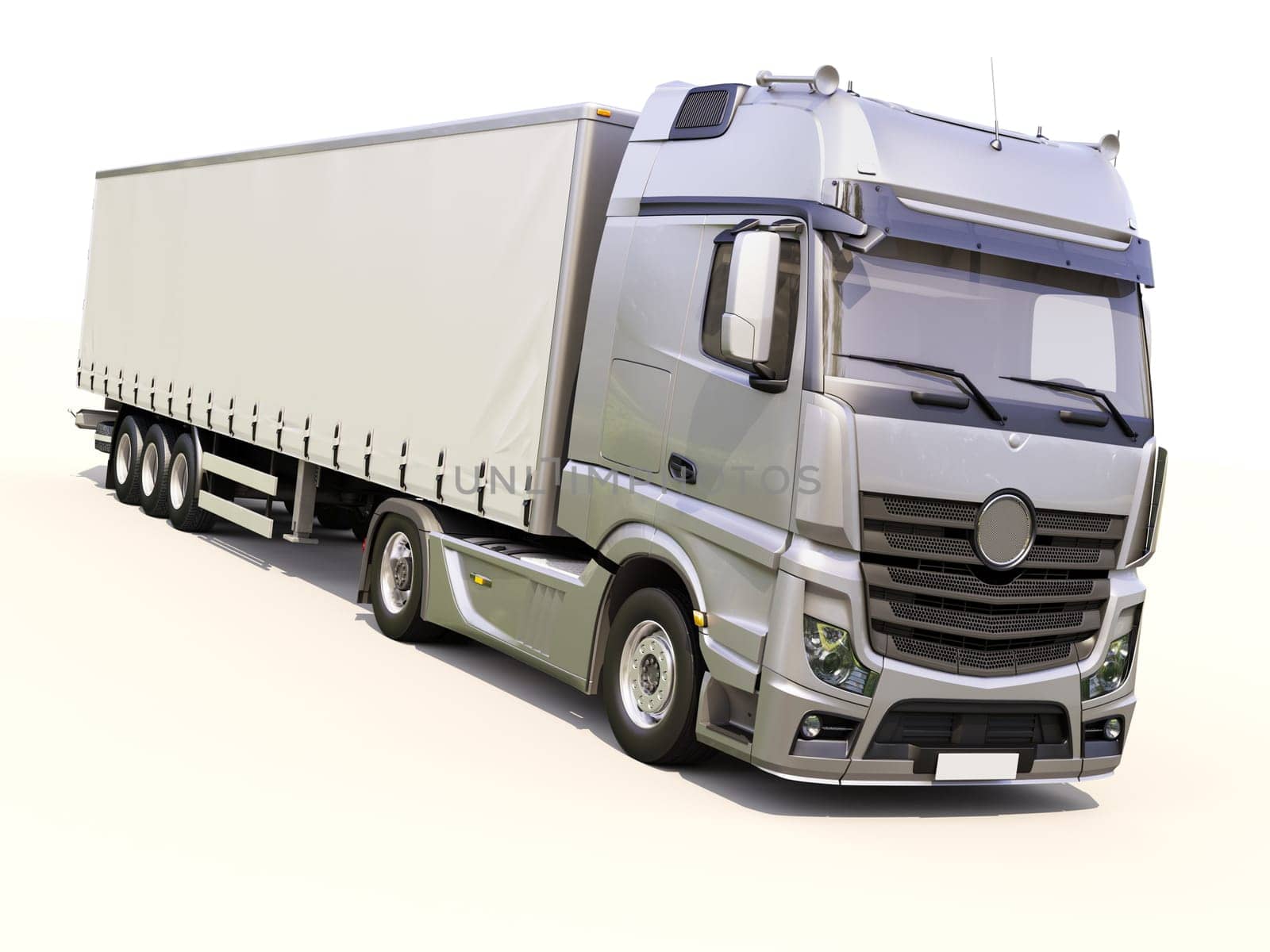 A modern semi-trailer truck on light background