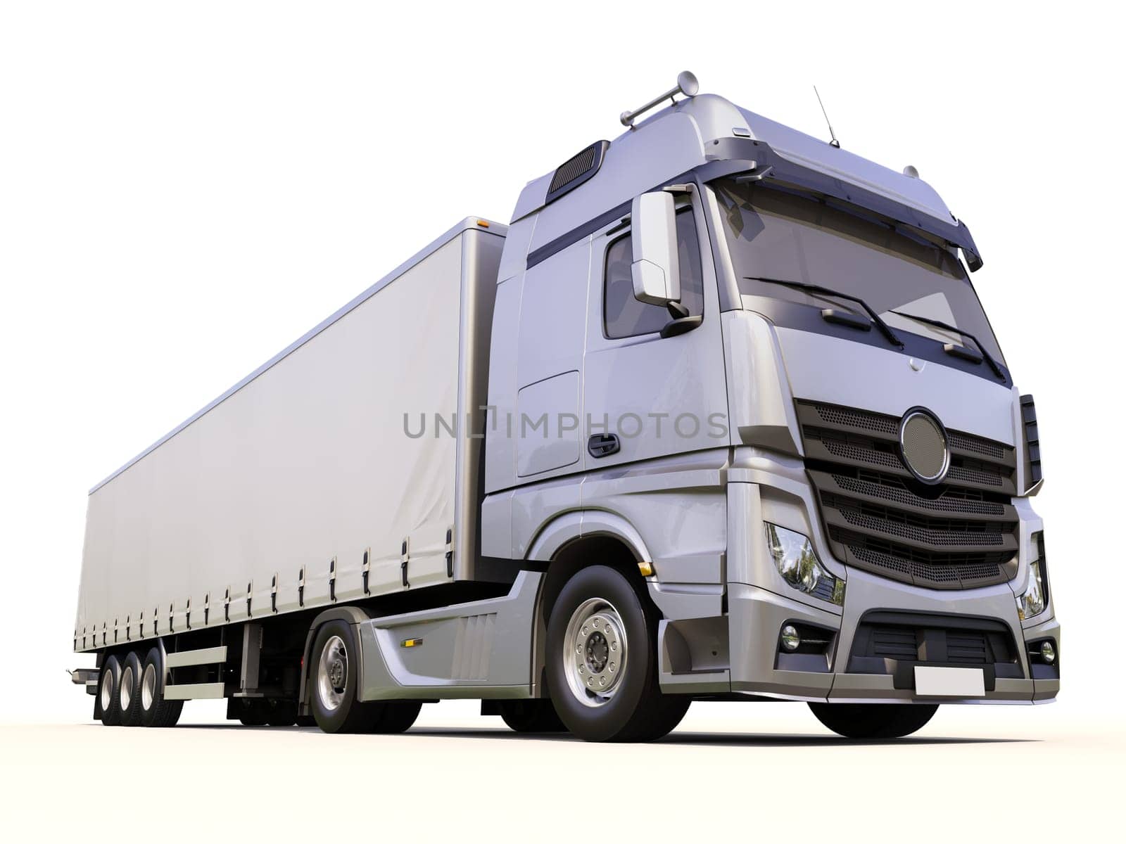 A modern semi-trailer truck on light background