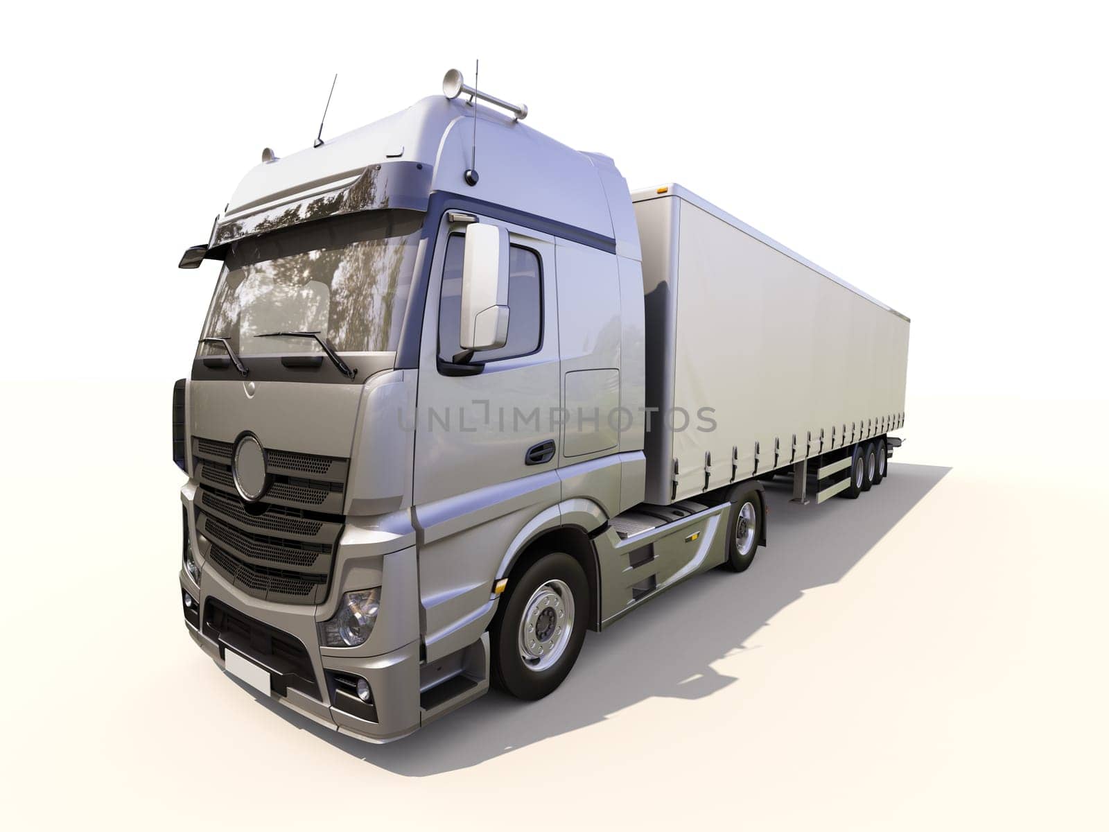 A modern semi-trailer truck on light background