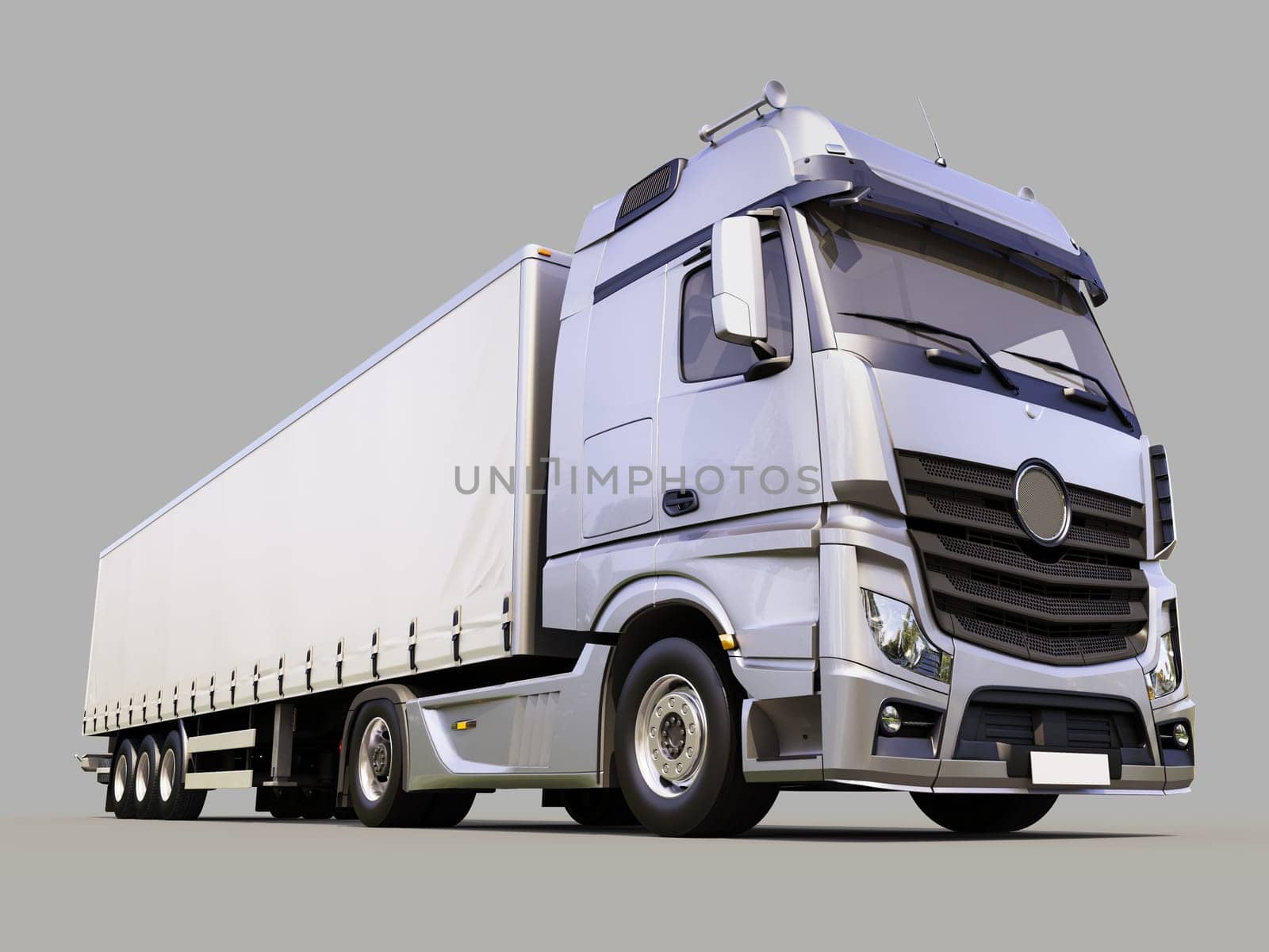 A modern semi-trailer truck on gray background