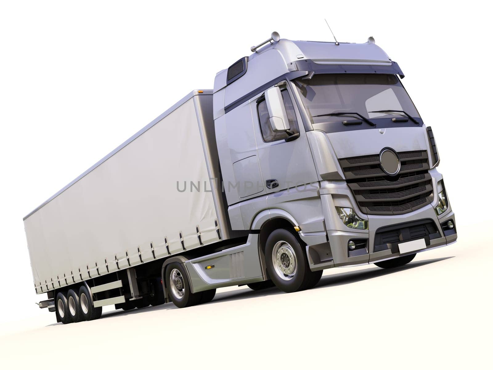 A modern semi-trailer truck on light background