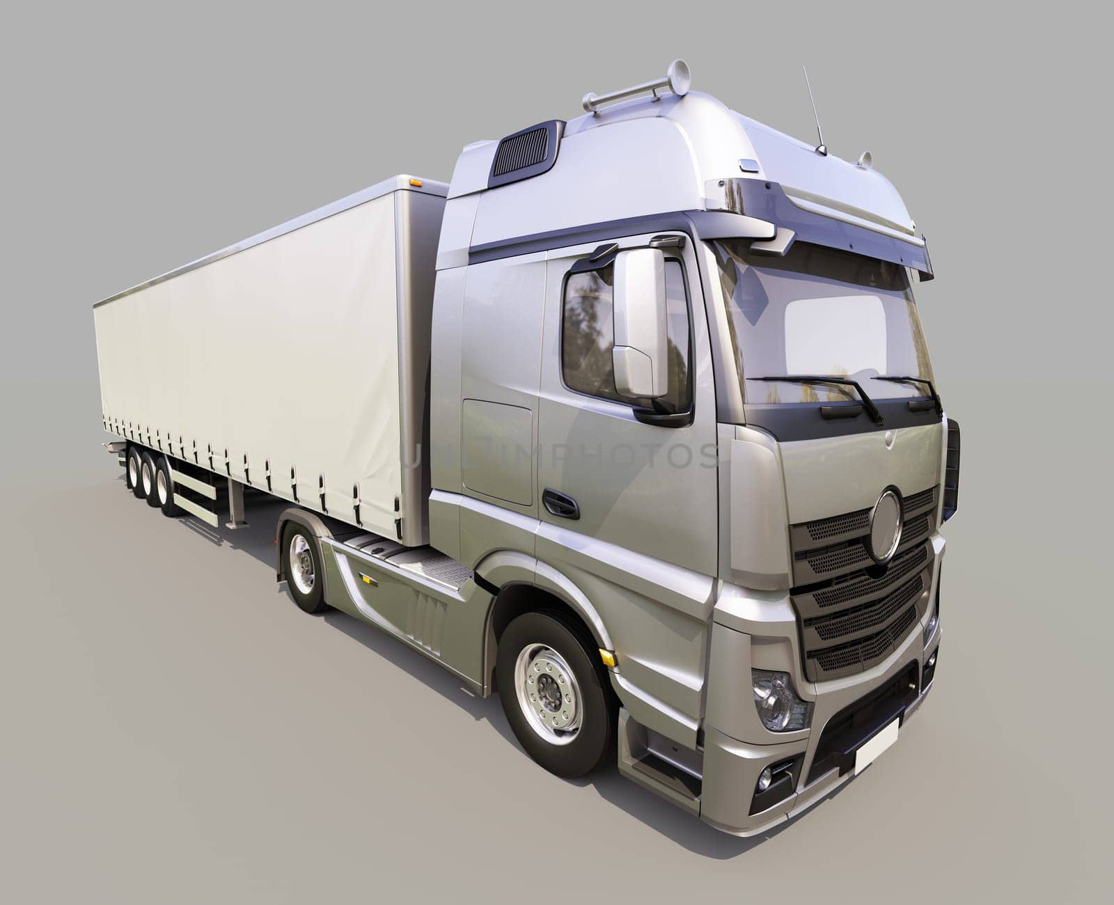 A modern semi-trailer truck on gray background