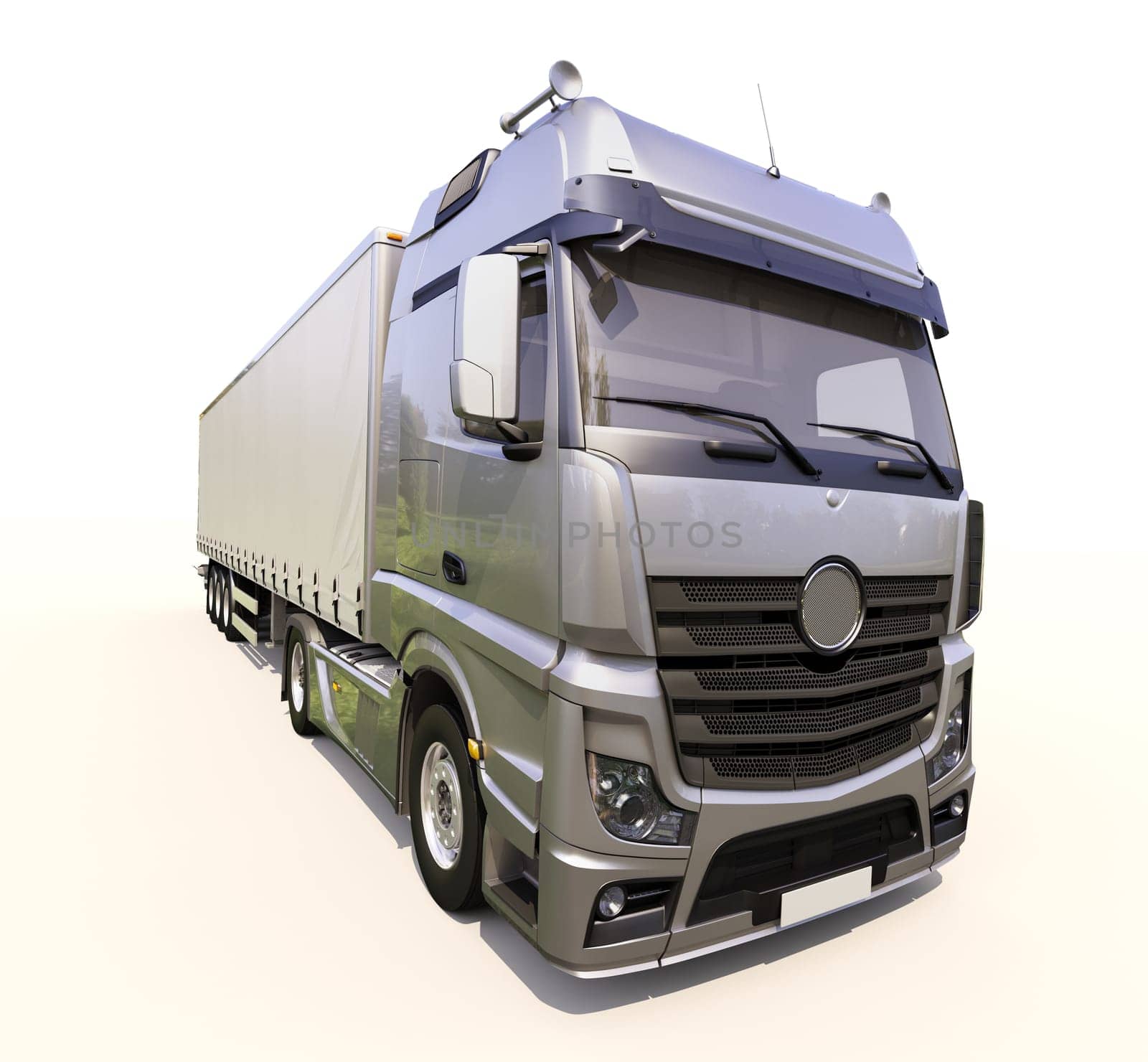 A modern semi-trailer truck on light background