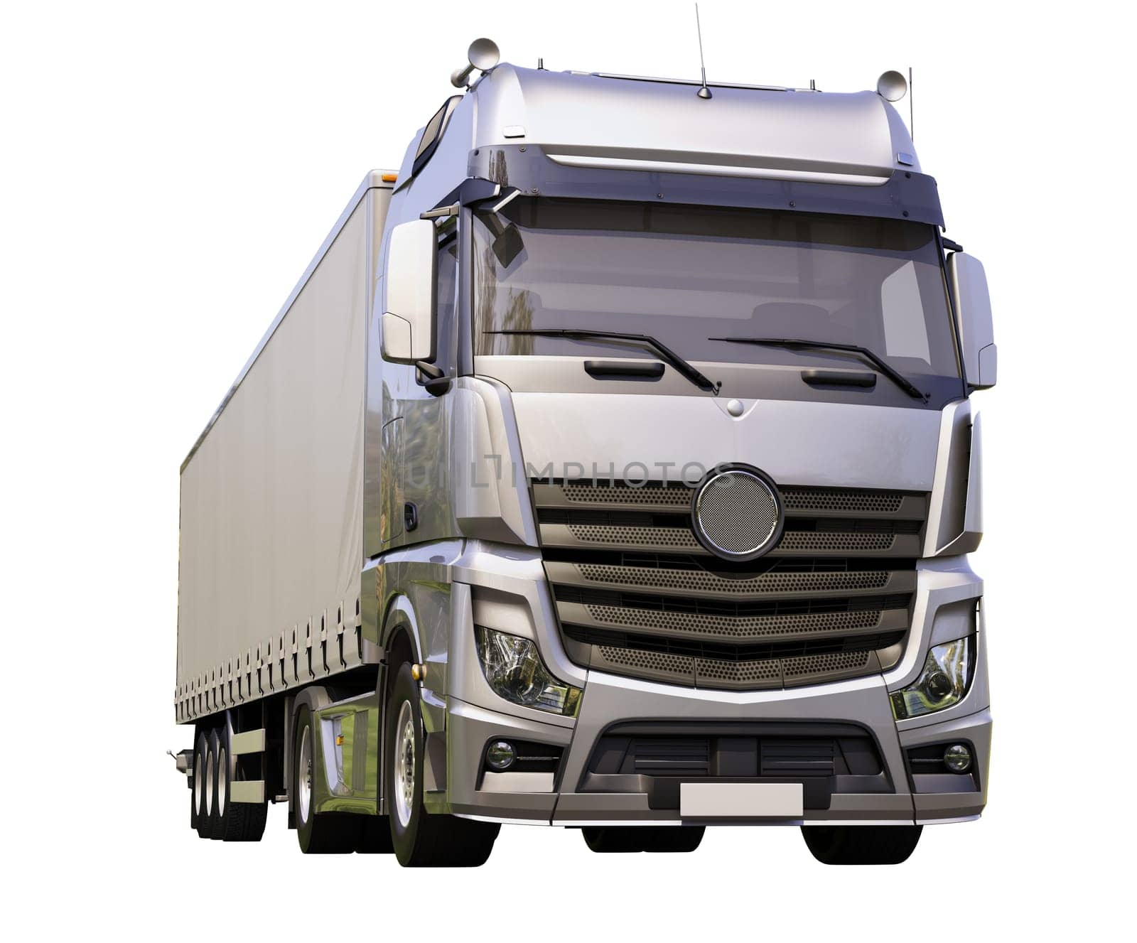 A modern semi-trailer truck isolated on white background