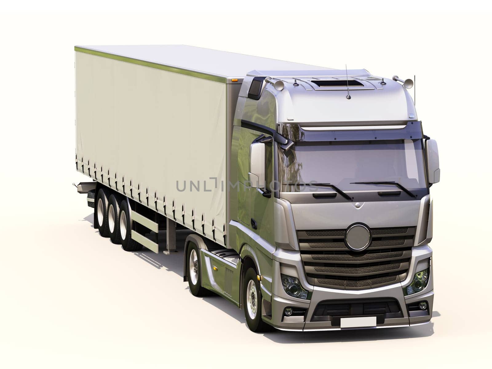 A modern semi-trailer truck on light background