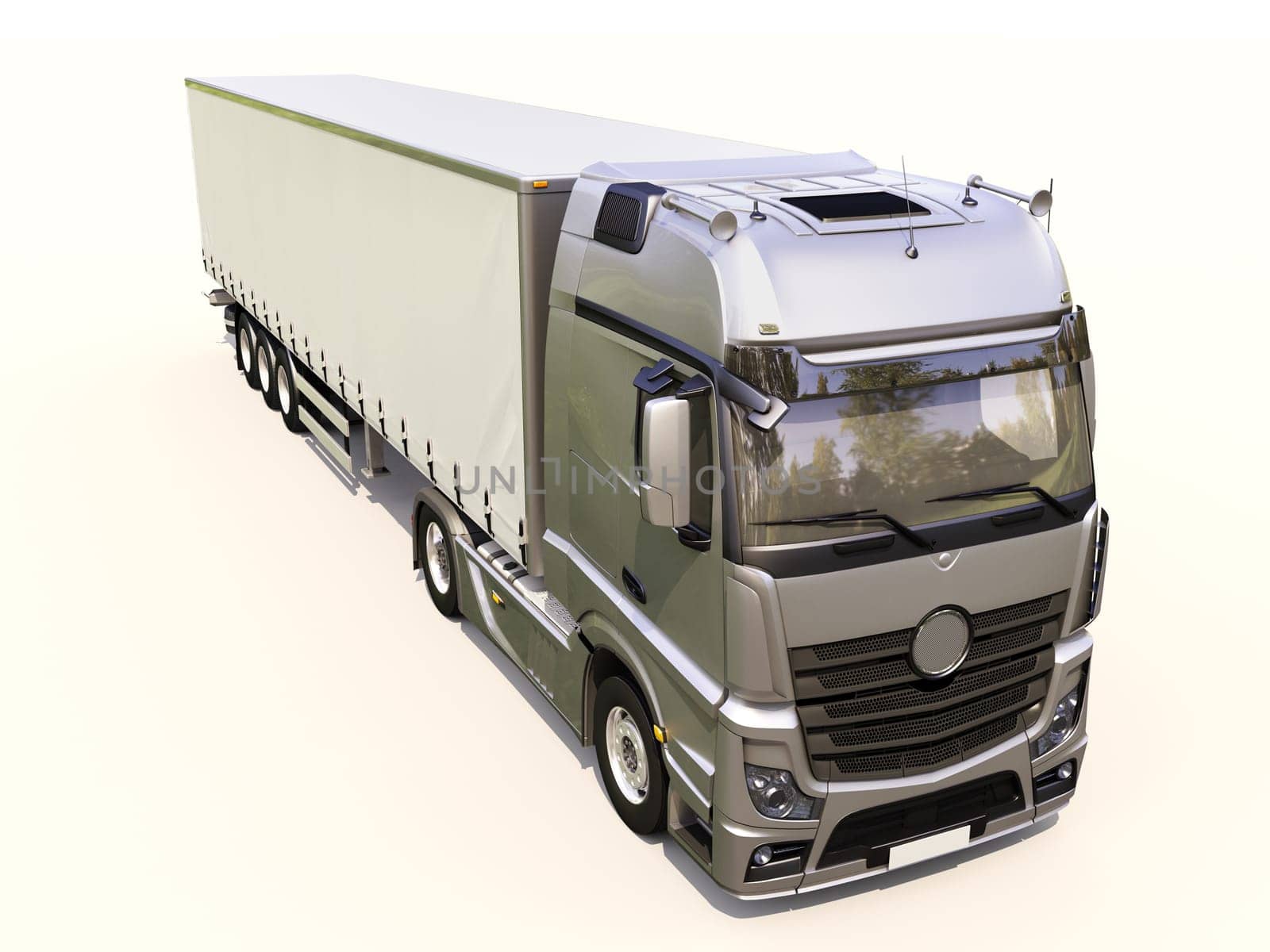 A modern semi-trailer truck on light background