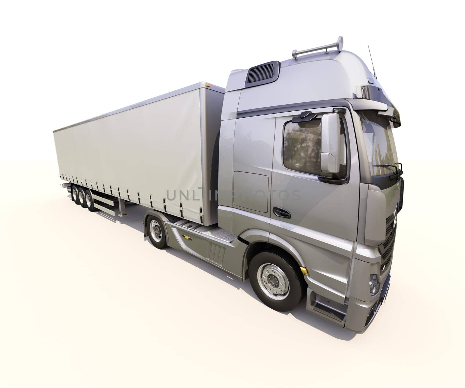 A modern semi-trailer truck on light background