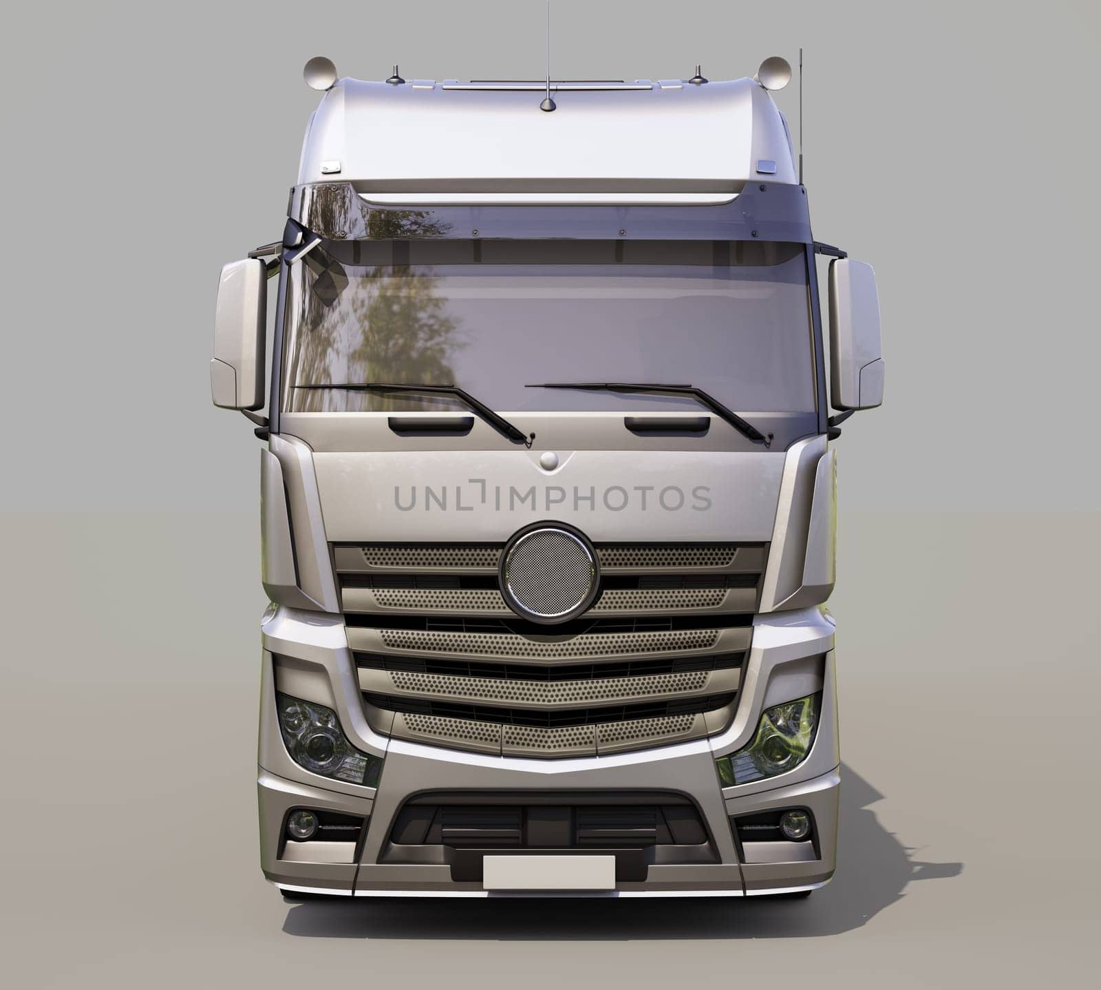 A modern semi-trailer truck on gray background