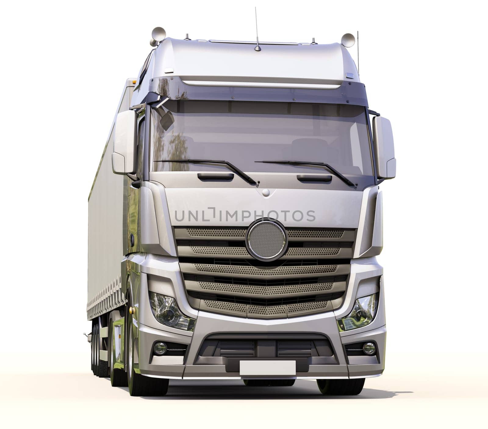 A modern semi-trailer truck on light background
