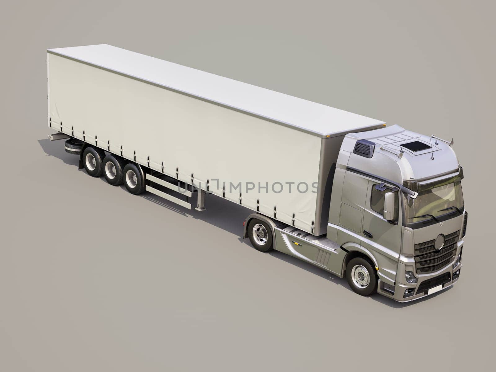 A modern semi-trailer truck on gray background