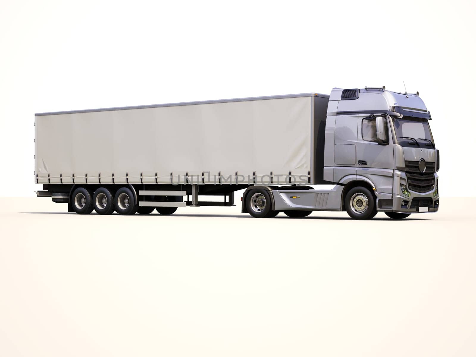 A modern semi-trailer truck on light background