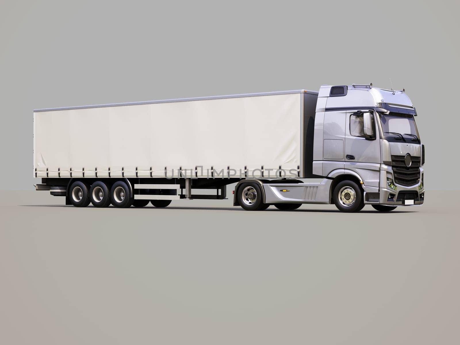 A modern semi-trailer truck on gray background