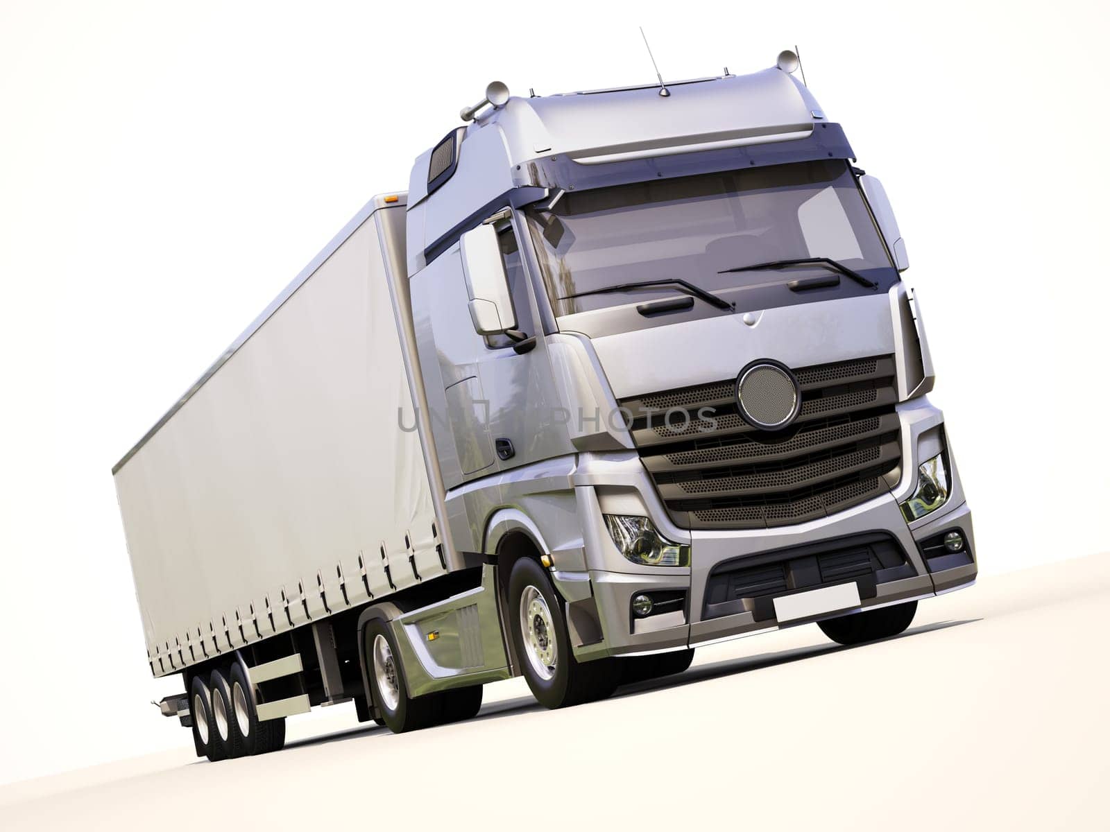 A modern semi-trailer truck on light background