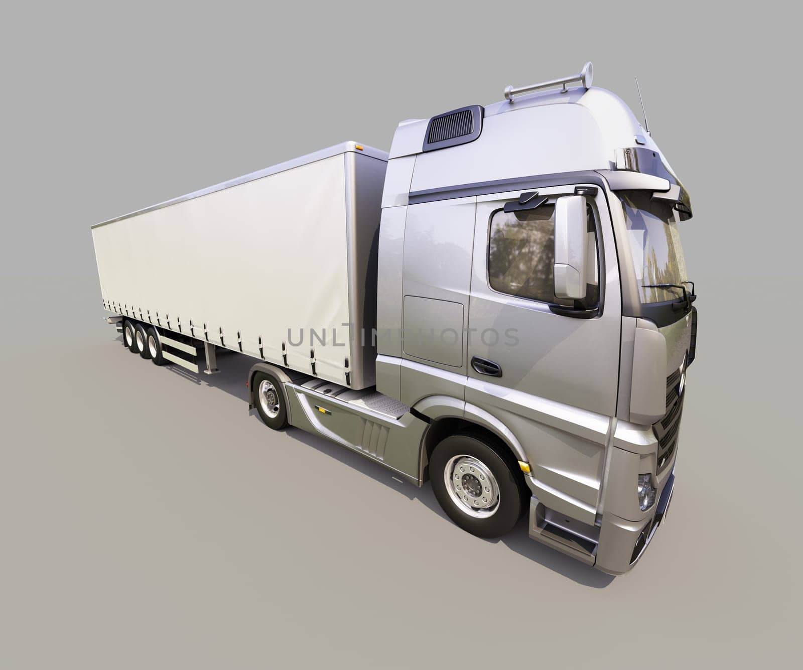 A modern semi-trailer truck on gray background