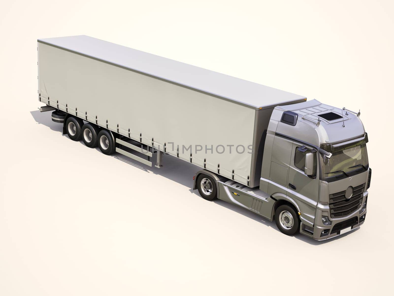 A modern semi-trailer truck on light background