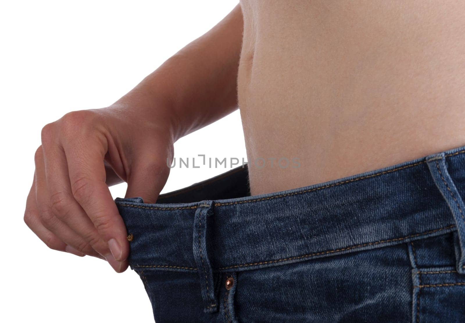 A Person Shows How Much Weight It Losts, Isolated