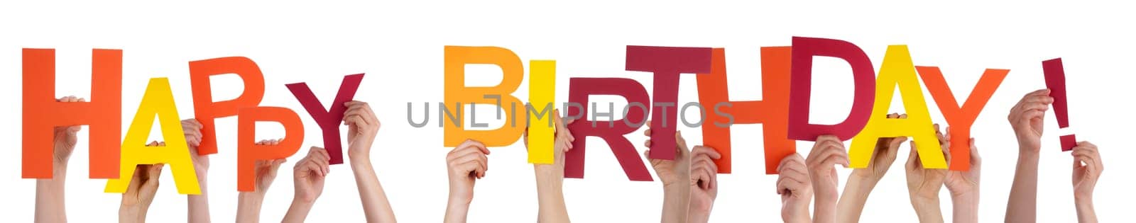 Many Persons Holding the Word Happy Birthday, Isolated
