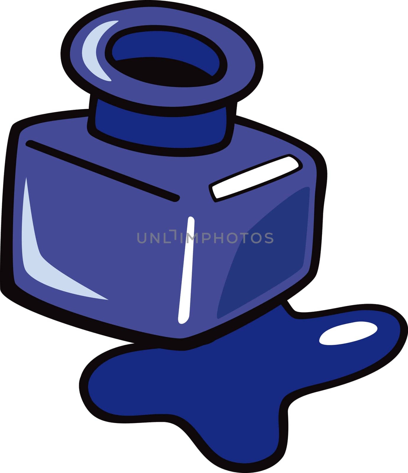 Cartoon Illustration of Blue Ink in the Bottle Clip Art