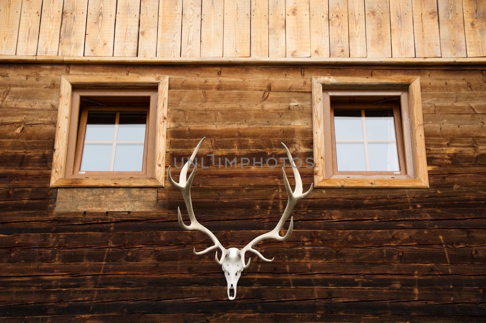 Walk past a rustic wooden hut