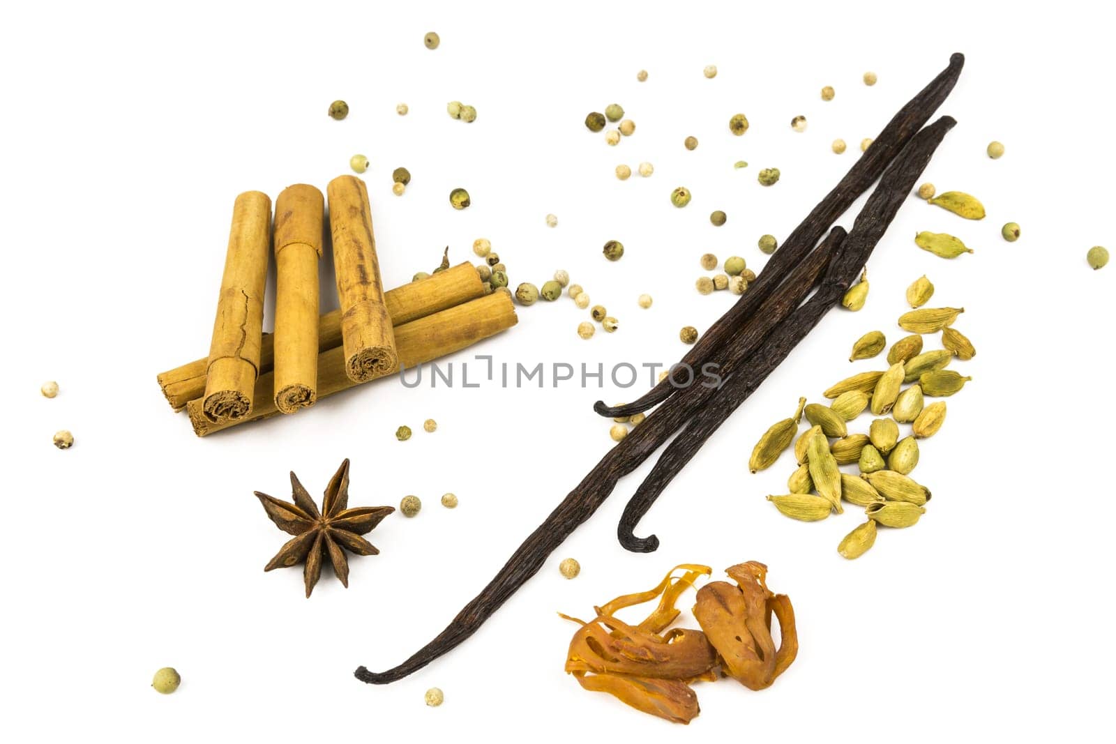 various spices for cooking/baking white background