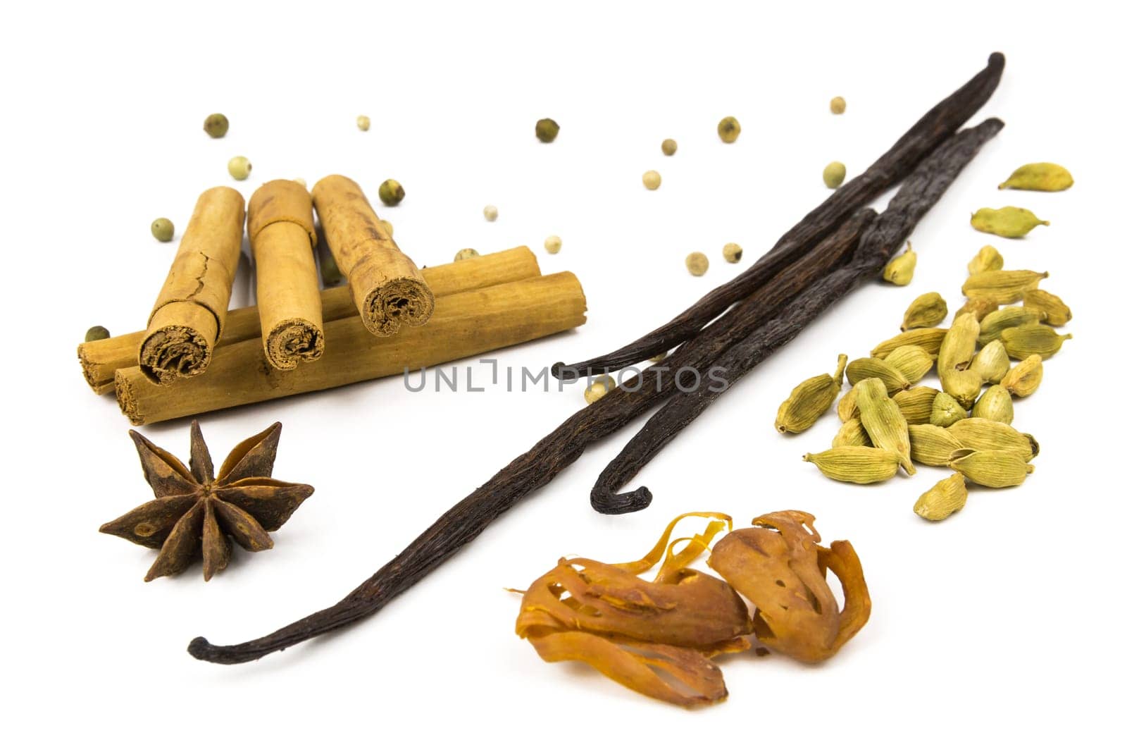 various spices for cooking/baking white background