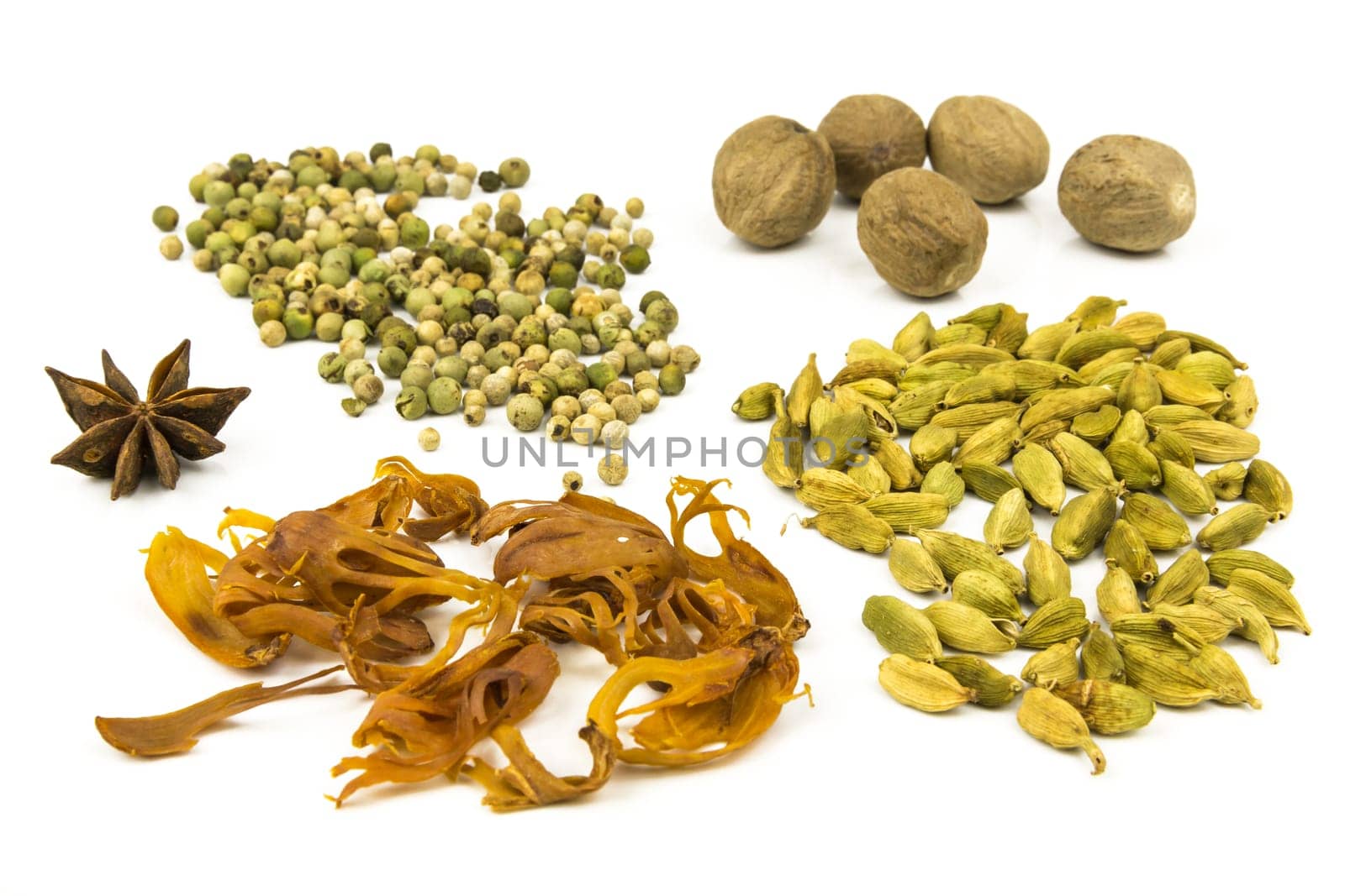 various spices for cooking/baking white background