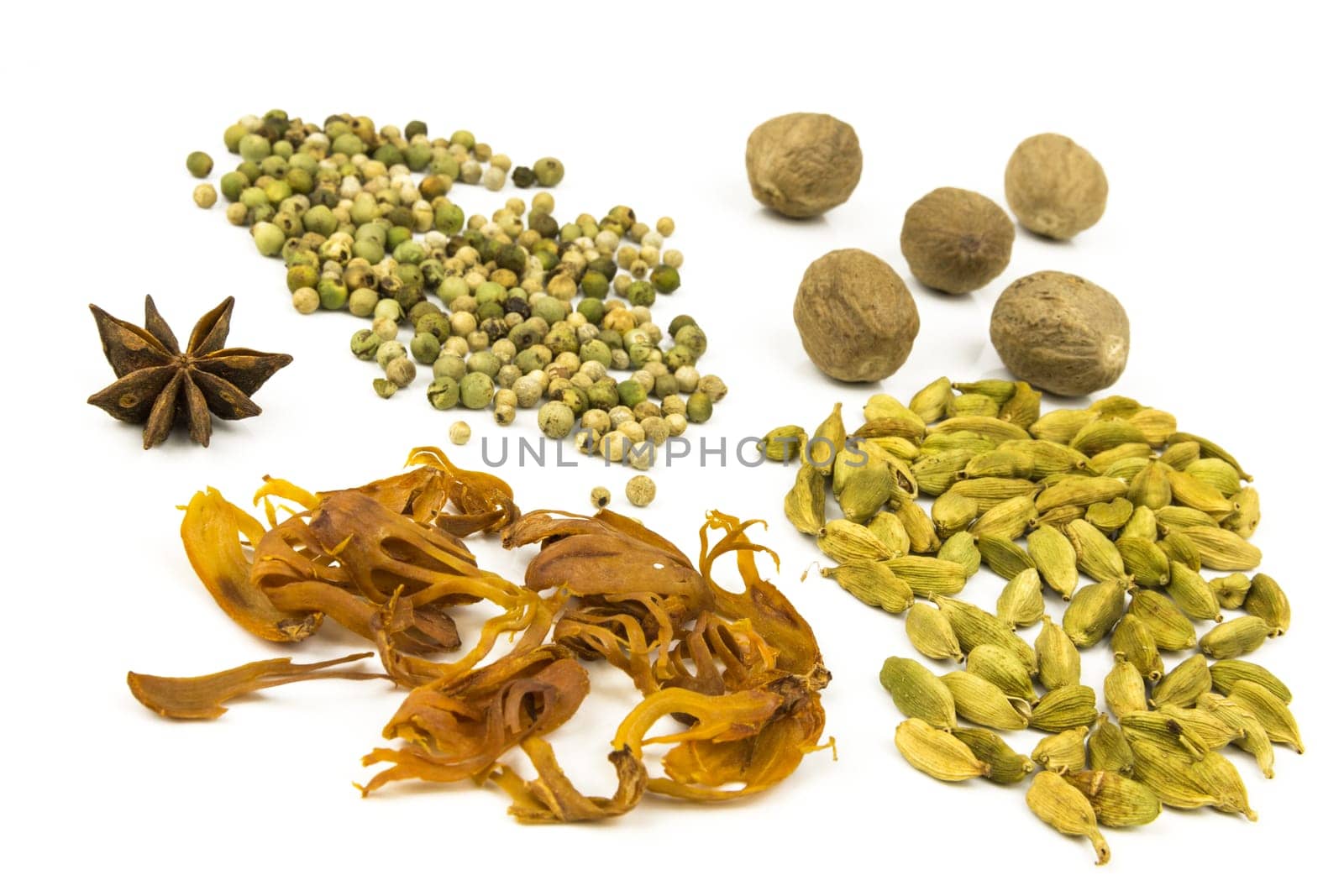various spices for cooking/baking white background