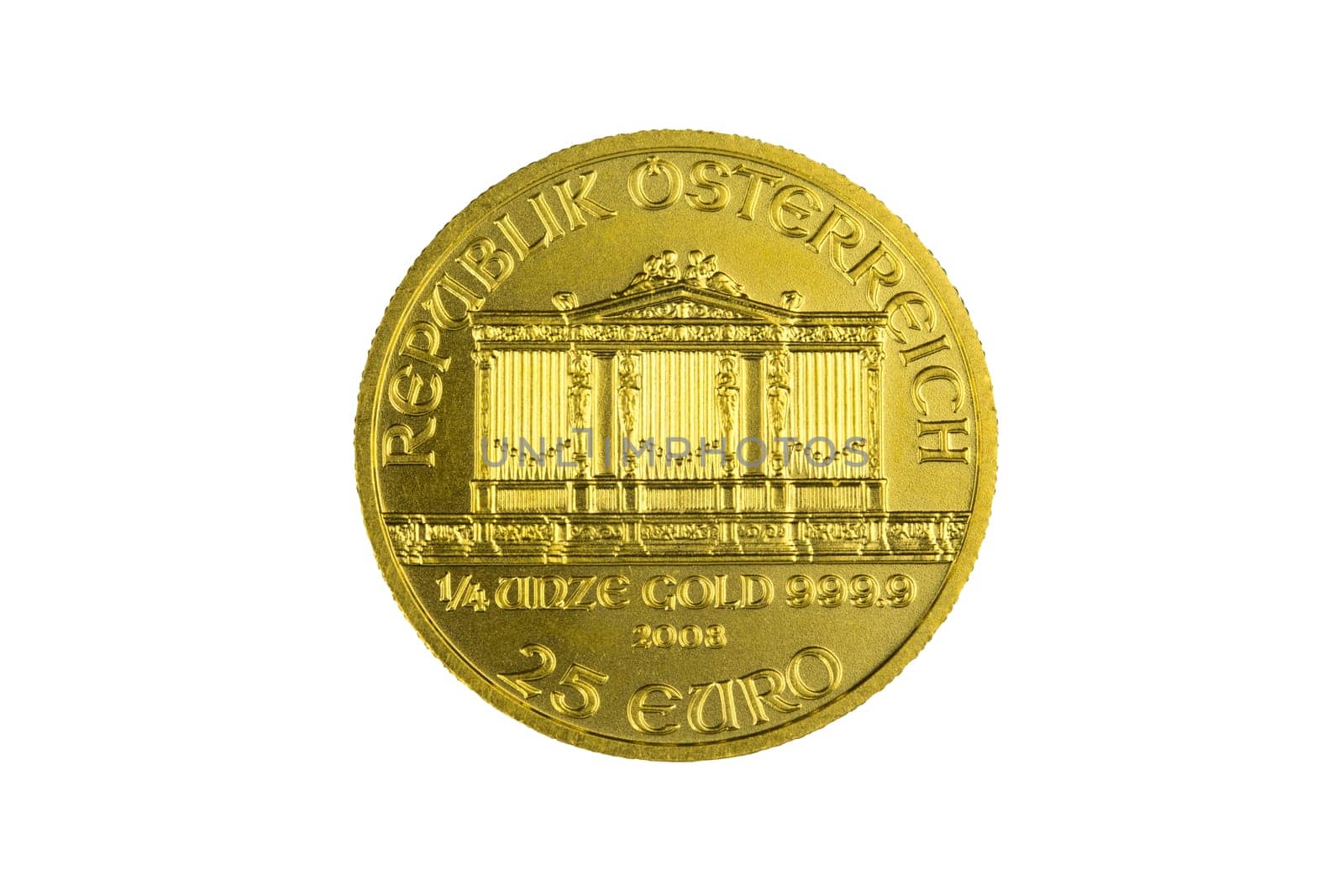 Gold coin Vienna Philharmonic reverse 1/4 ounce