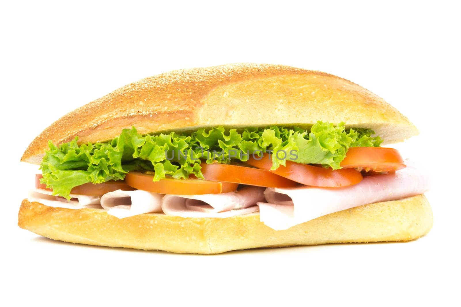 Sandwich with ham Tomatoes and salad