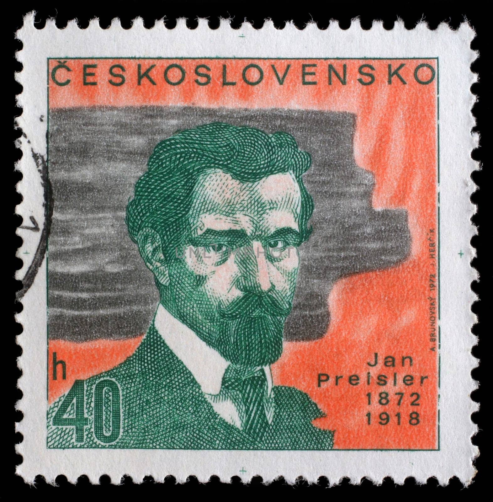 CZECHOSLOVAKIA - CIRCA 1972: A stamp printed in Czechoslovakia, shows portrait Jan Preisler (1872-1918), painter, circa 1972