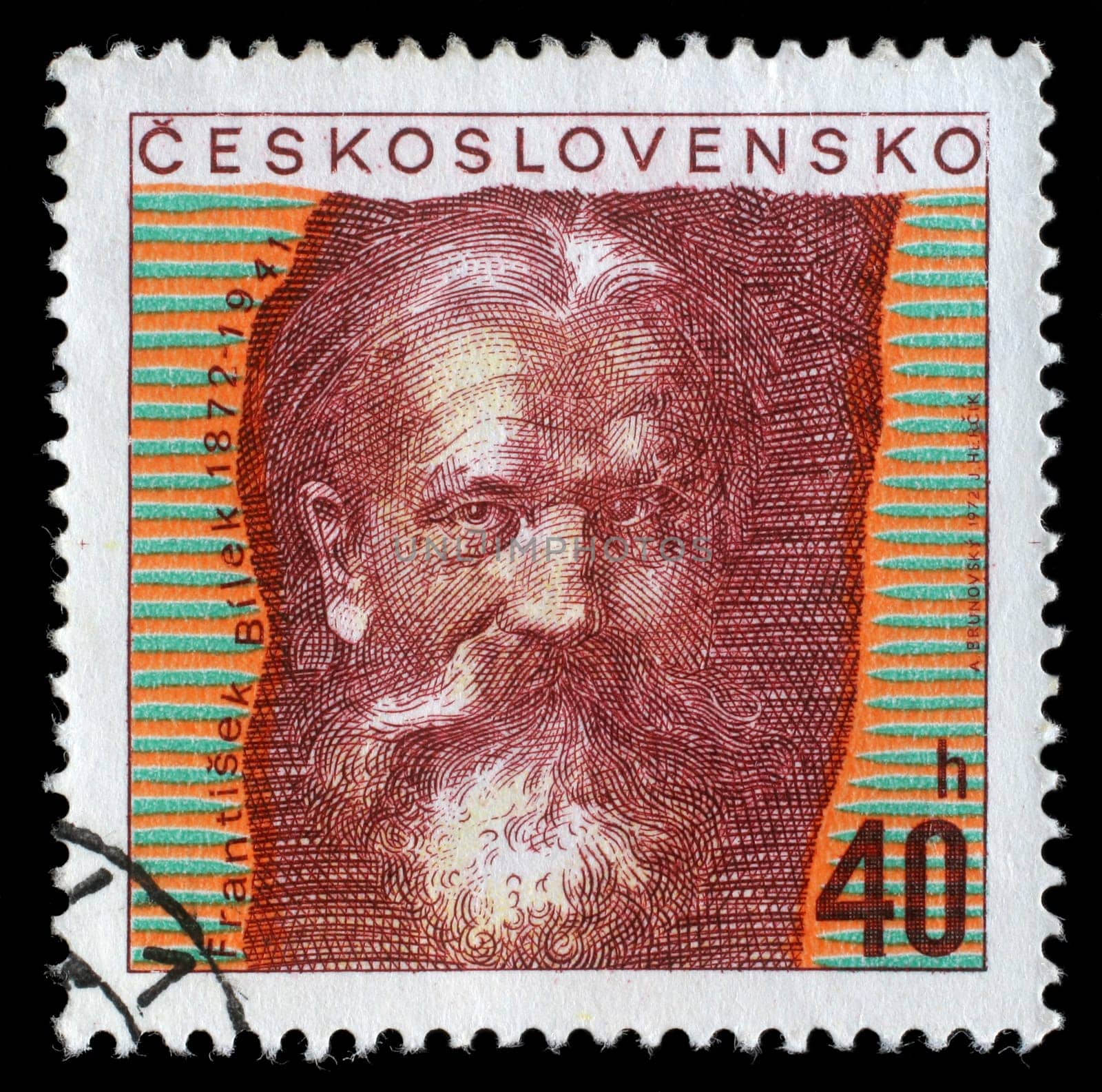 CZECHOSLOVAKIA - CIRCA 1972: stamp printed by Czechoslovakia, shows Frantisek Bilek, sculptor, circa 1972