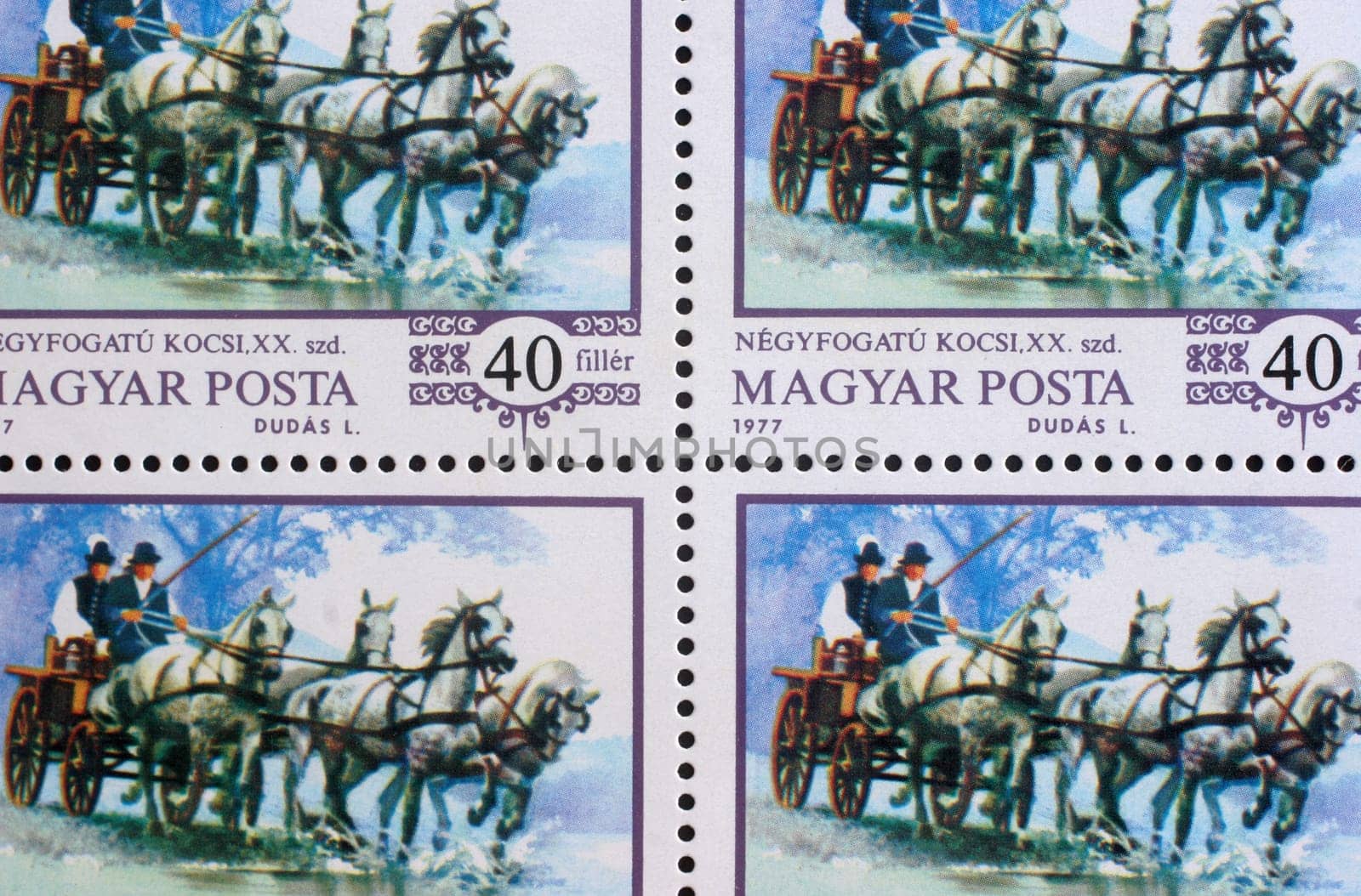 HUNGARY - CIRCA 1977: stamp printed by Hungary, shows World champion Imre Abonyi, driving four-in-hand, circa 1977