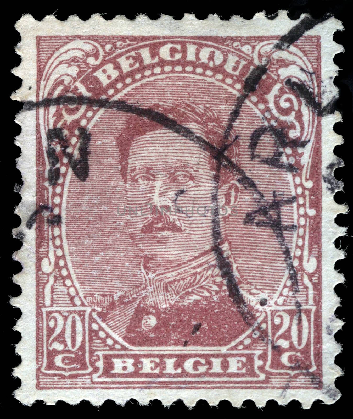 BELGIUM - CIRCA 1919: A stamp printed in Belgium shows image of King Albert I, circa 1919