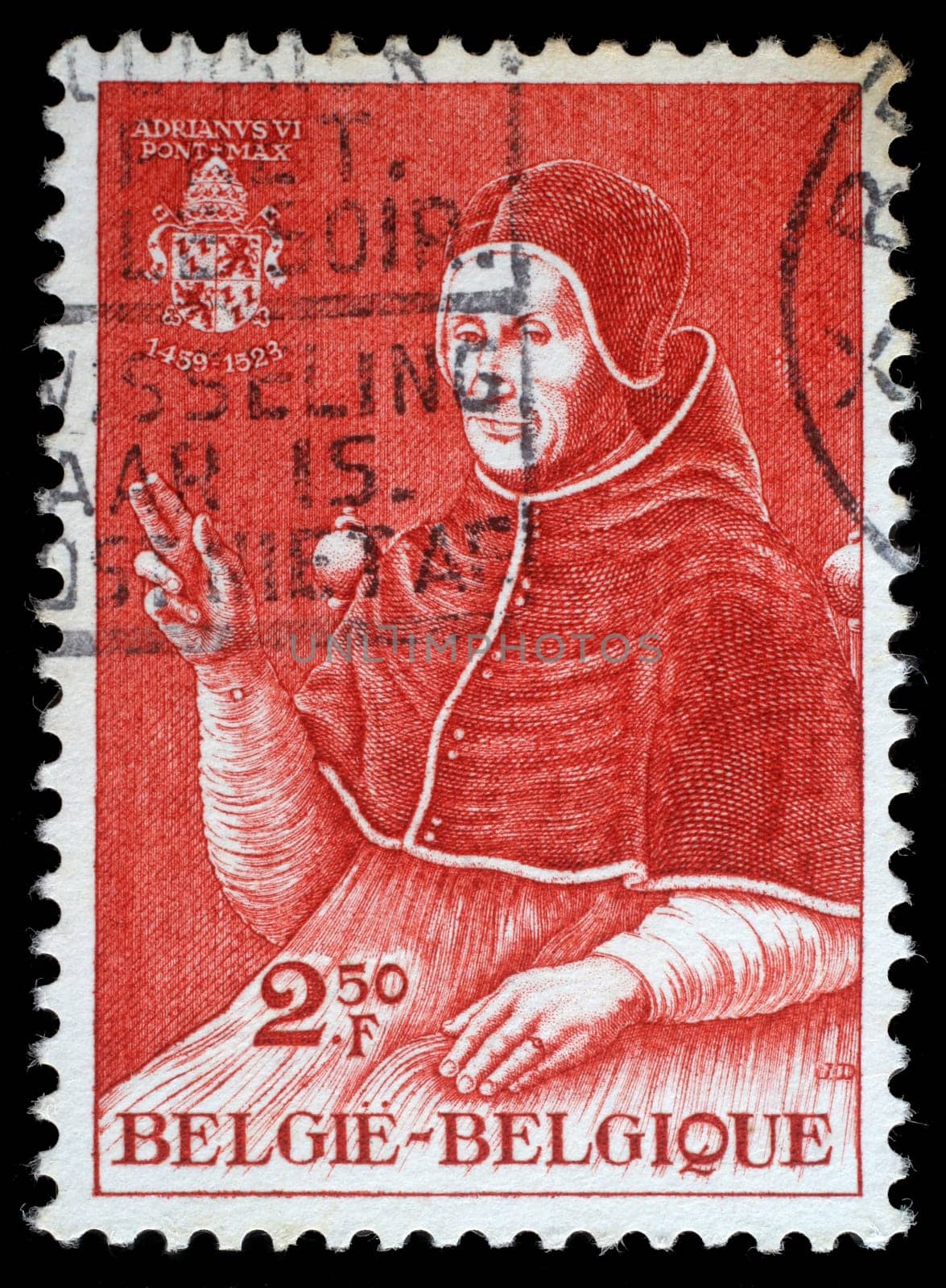 BELGIUM - CIRCA 1959: stamp printed by Belgium shows Paulus Adrianus VI, circa 1959