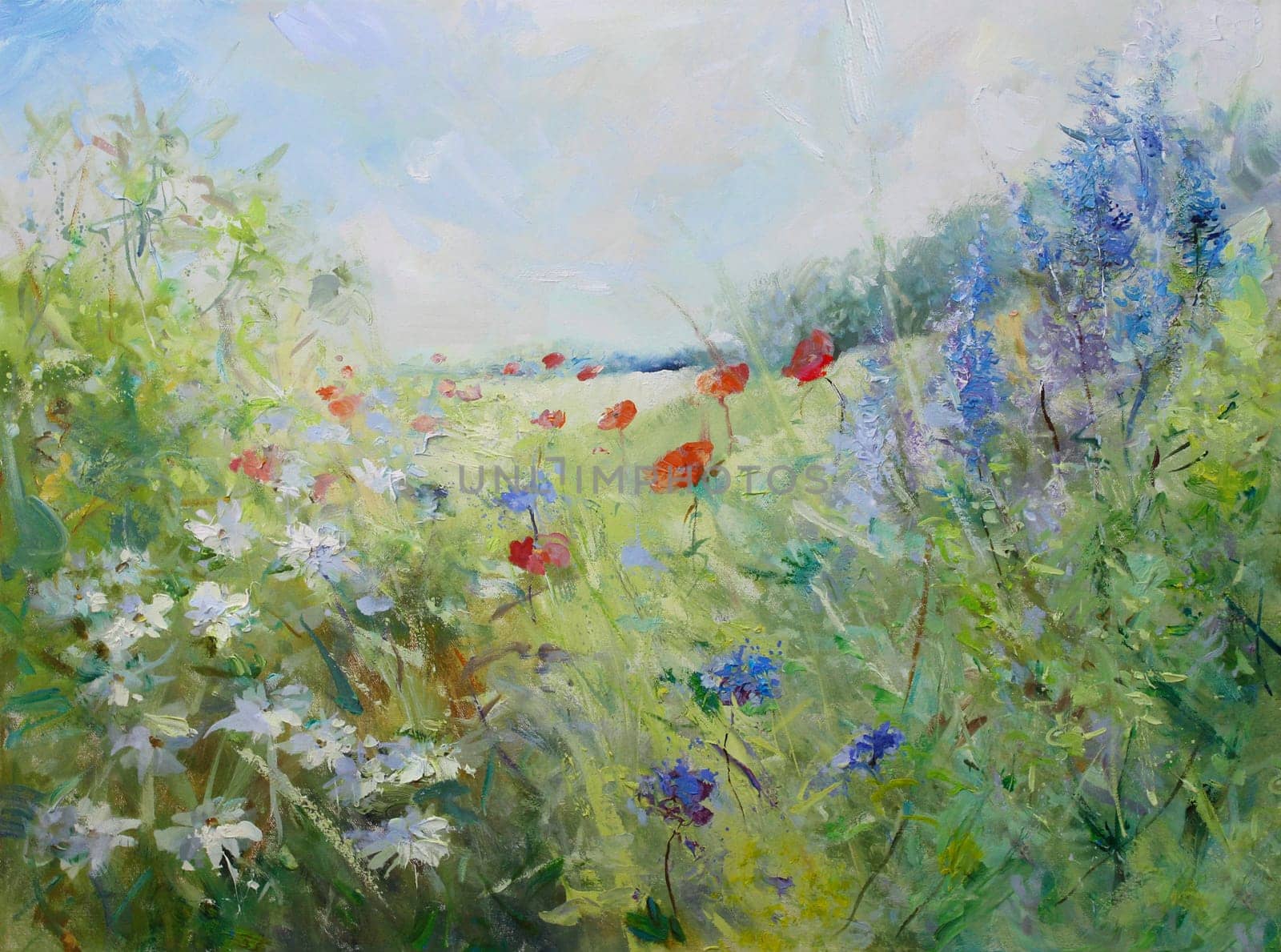 Summer landscape painted on canvas on stretcher frame