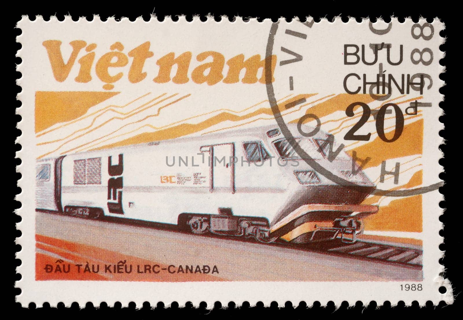 VIETNAM - CIRCA 1988: A stamp printed in Vietnam shows locomotive LRS produced in Canada, circa 1988