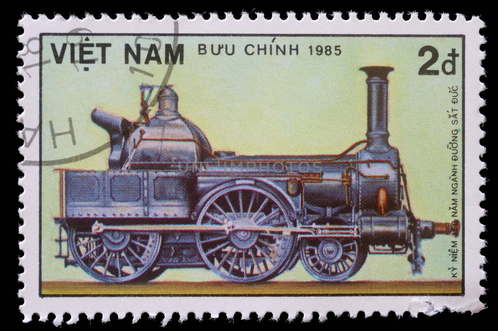 VIETNAM - CIRCA 1985: A stamp printed in Vietnam showing steam locomotive, circa 1985
