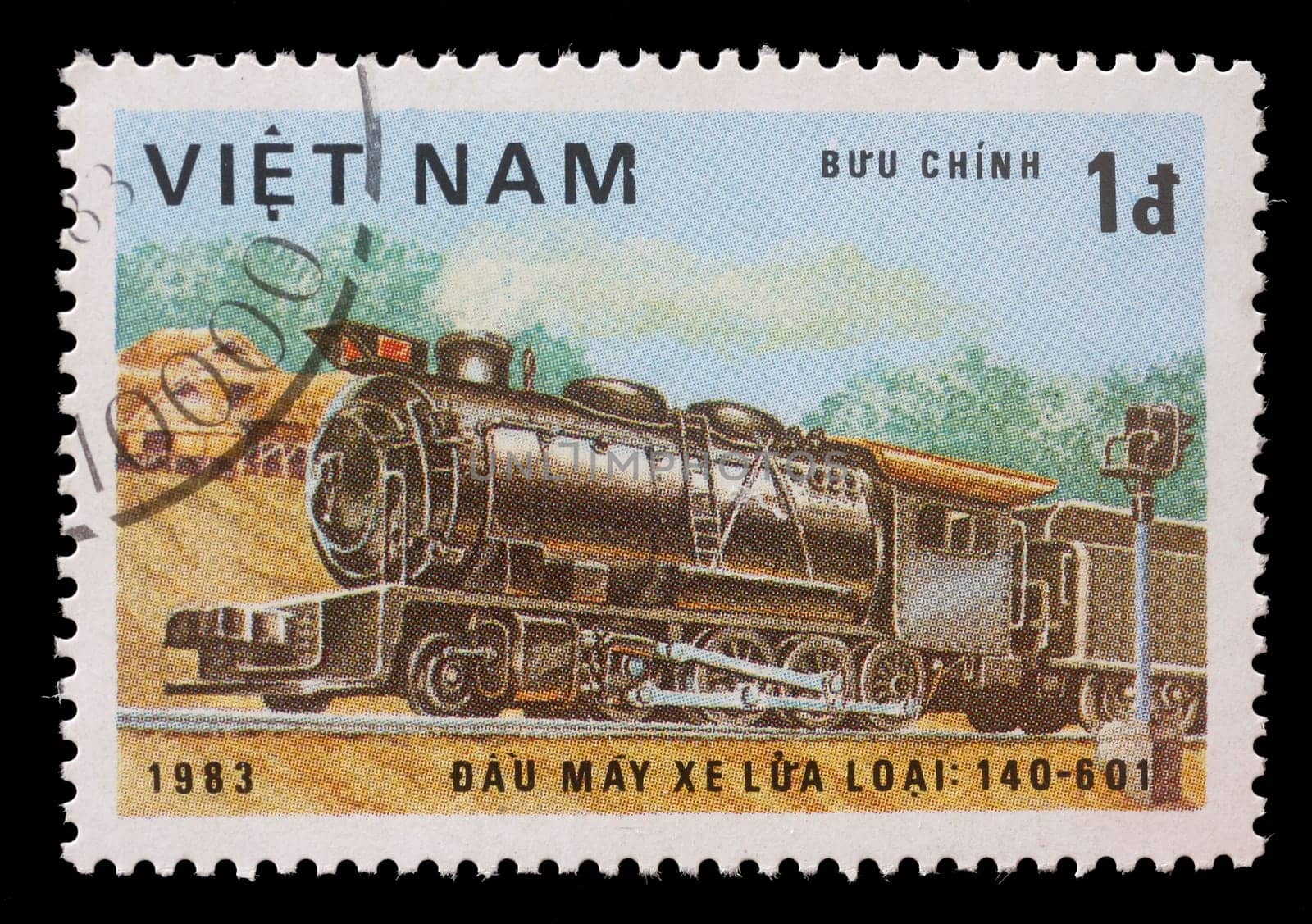 VIETNAM-CIRCA 1983: A stamp printed in the Vietnam, shows steam locomotive