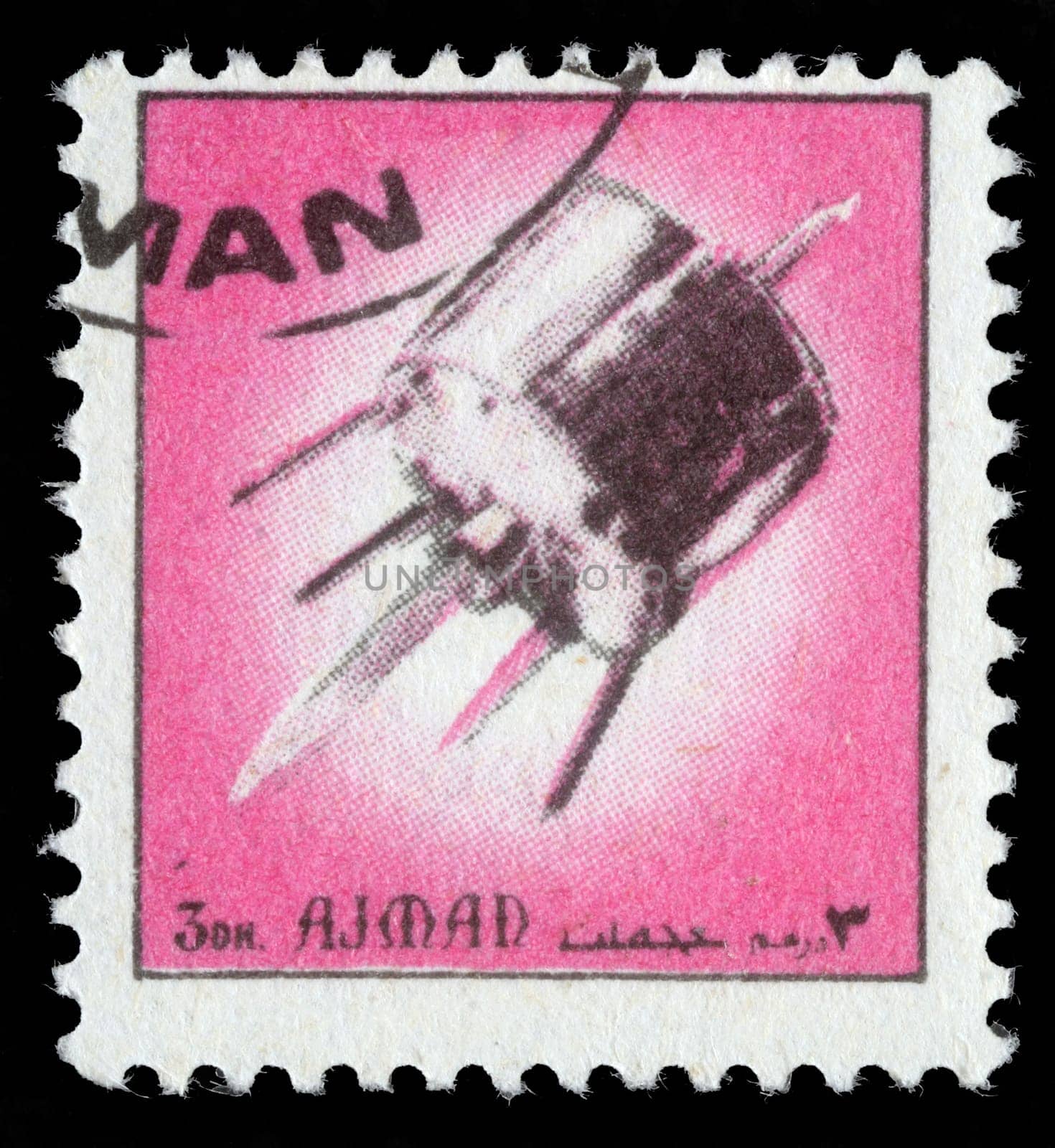 AJMAN - CIRCA 1972: A stamp printed in emirate Ajman show spaceship, circa 1972