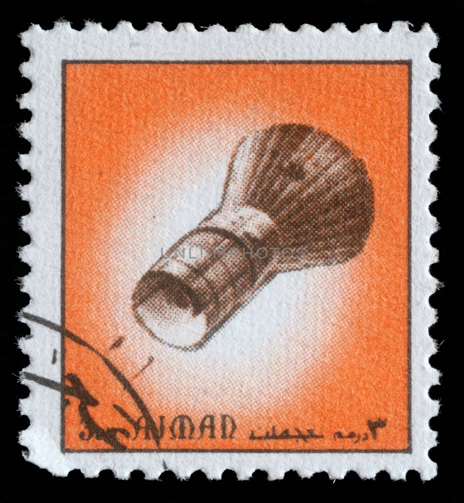 AJMAN - CIRCA 1972: A stamp printed in emirate Ajman show spaceship, circa 1972