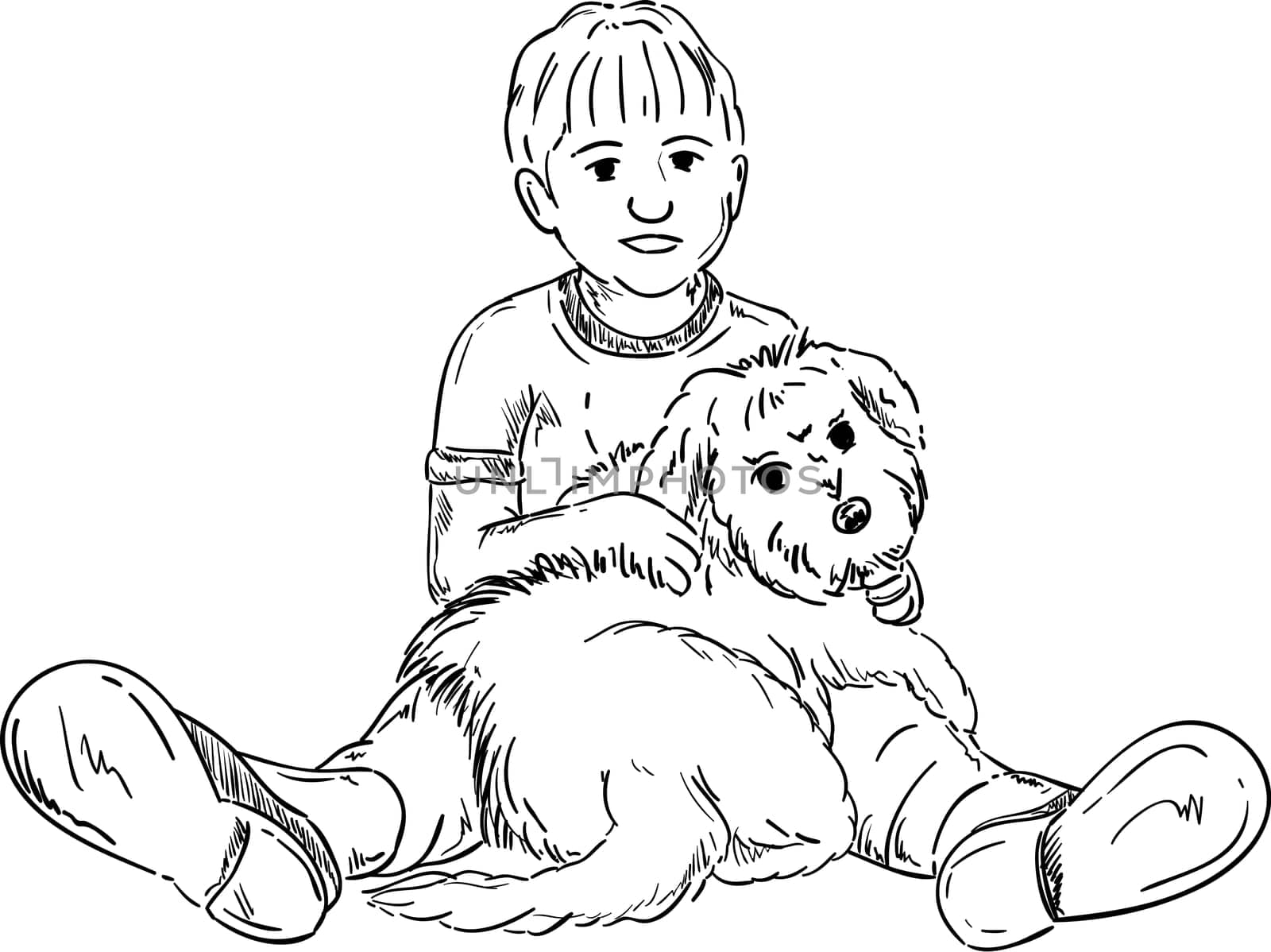 vector - happy little boy playing with his puppy