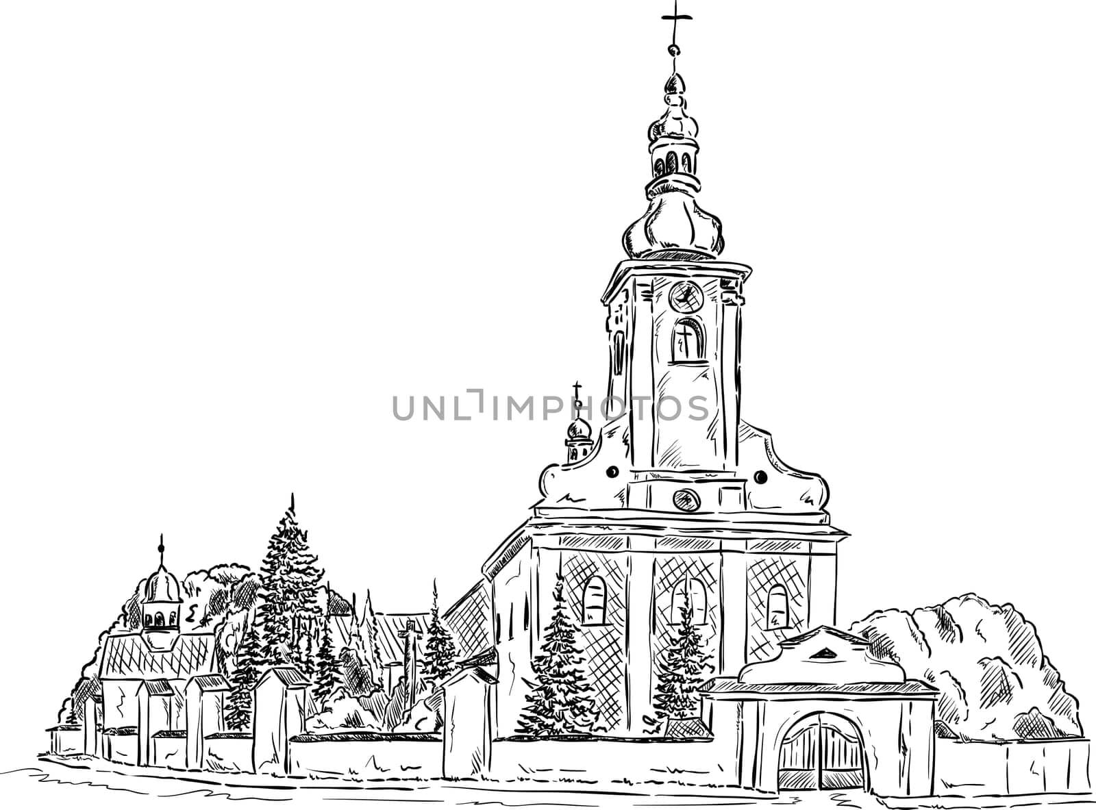 vector - Church of St. Lawrence at Paskov , Czech Republic
