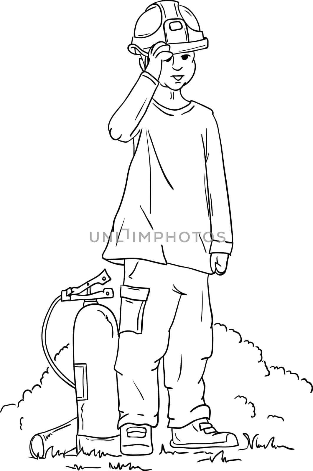 vector - young firefighter ready for action, isolated on background