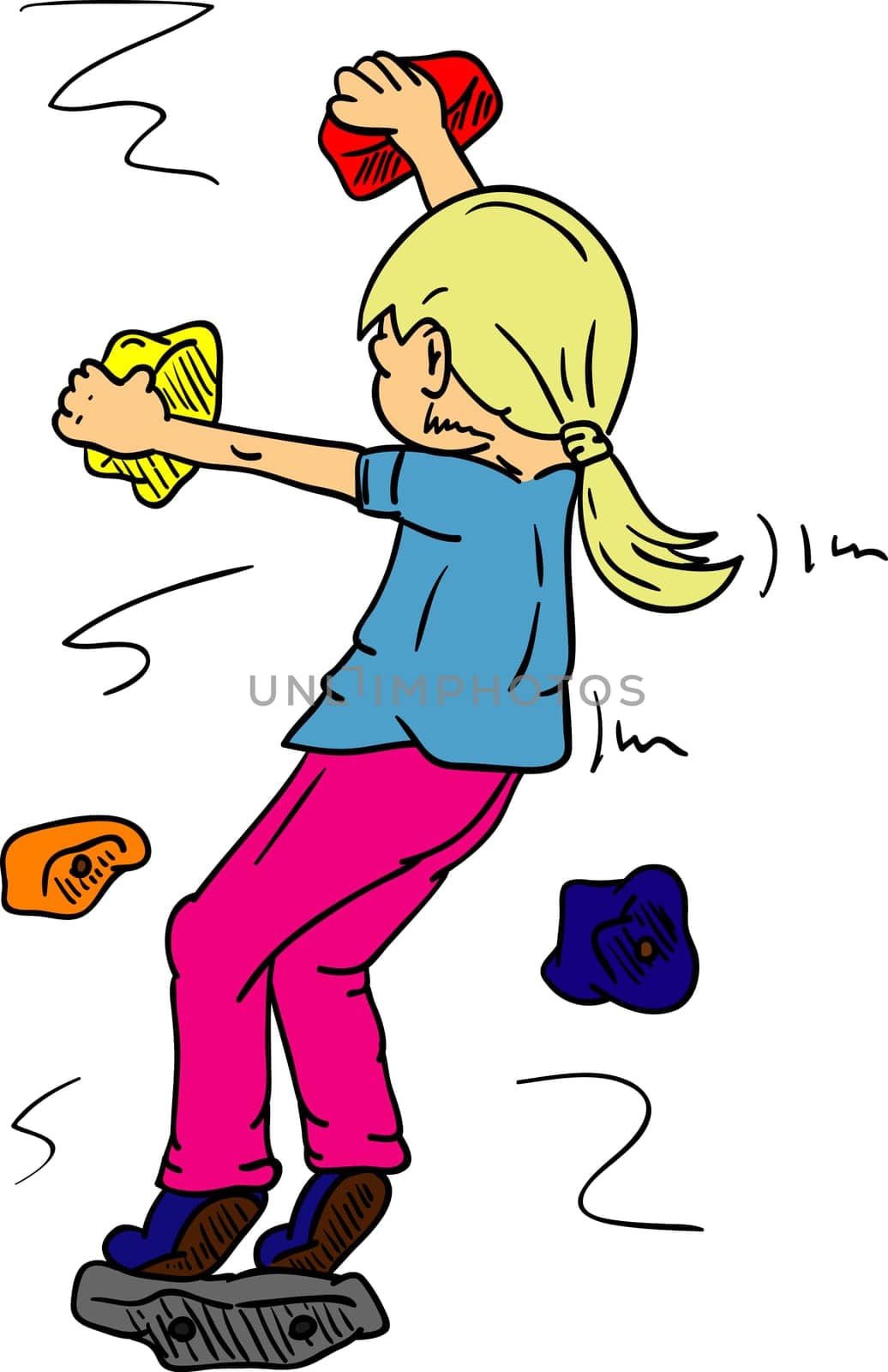 vector - Girl bouldering - rock climbing indoors