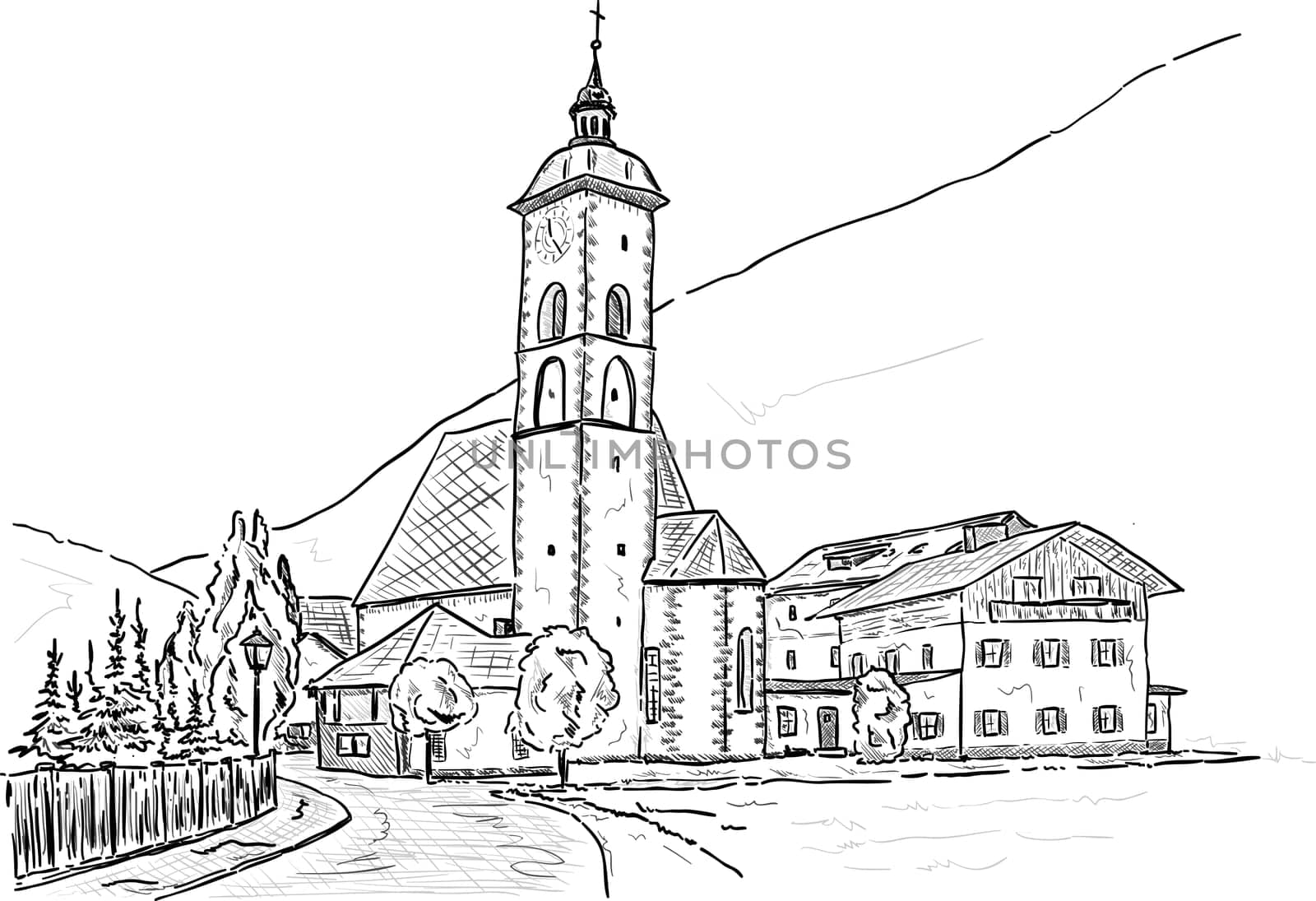 vector - Church of Großkirchheim ,Döllach - Filialkirche St Andreas, Austria, Europe