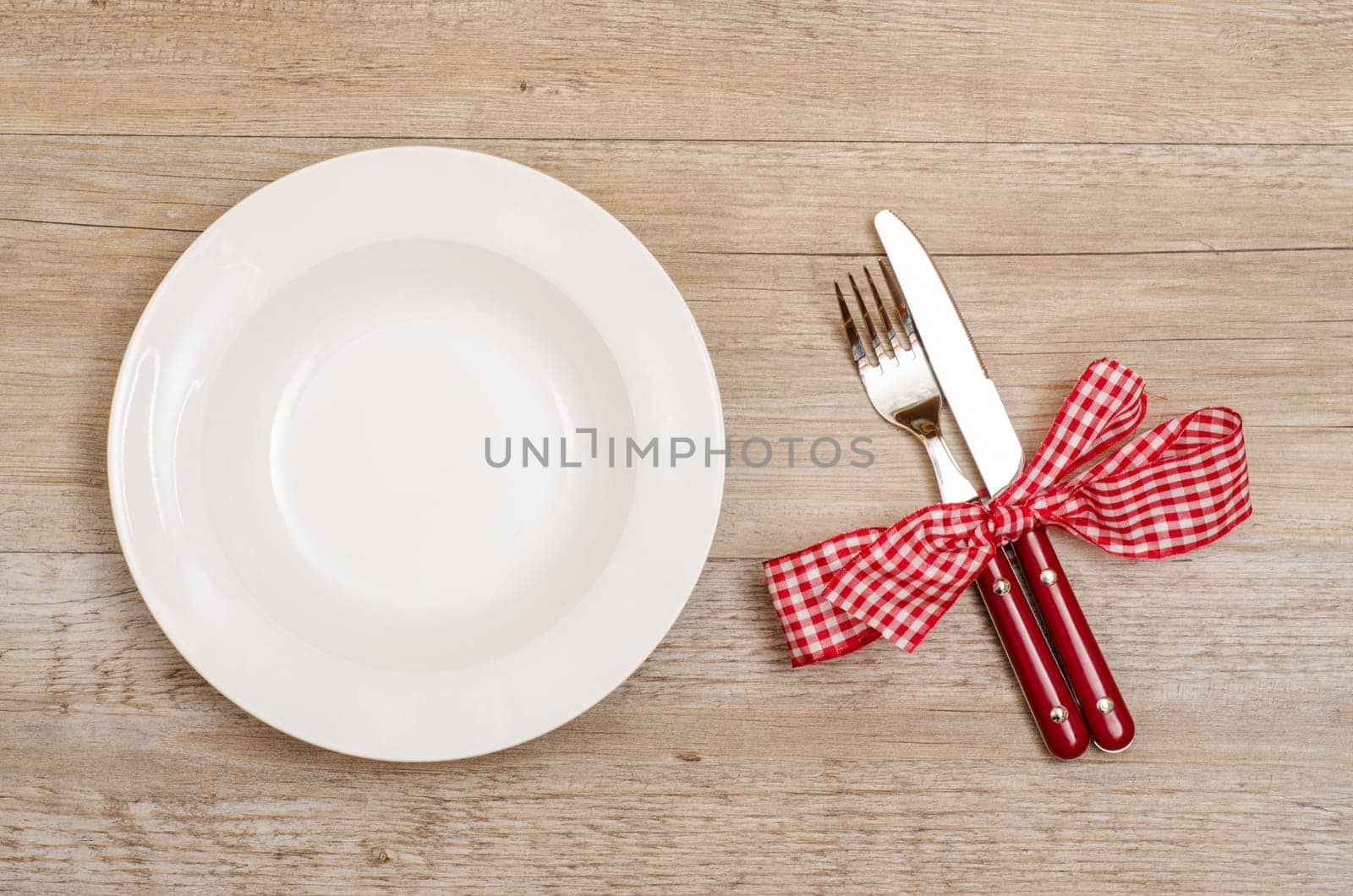 Rustically laid wooden table in the restaurant